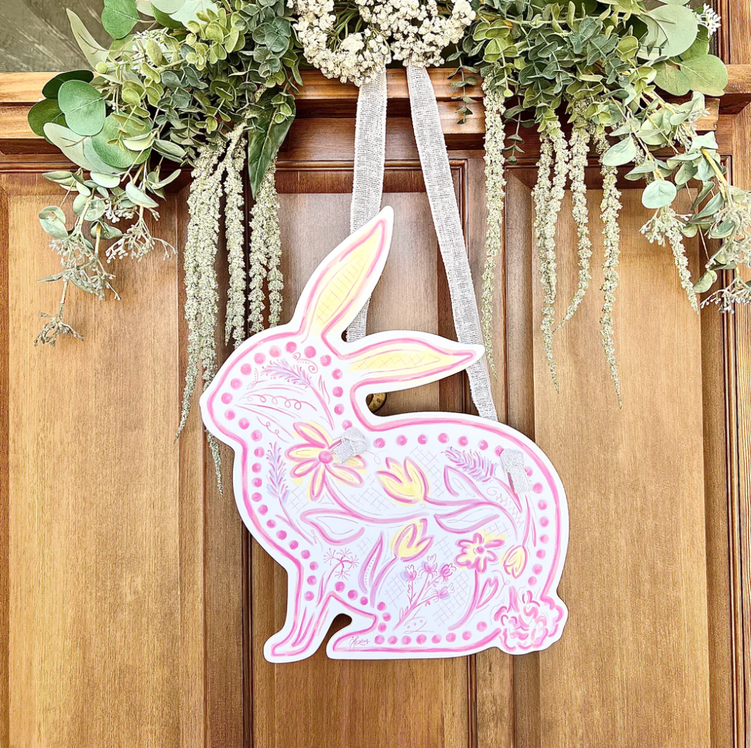 Pink Chinoiserie Bunny Door Hanger Right Facing