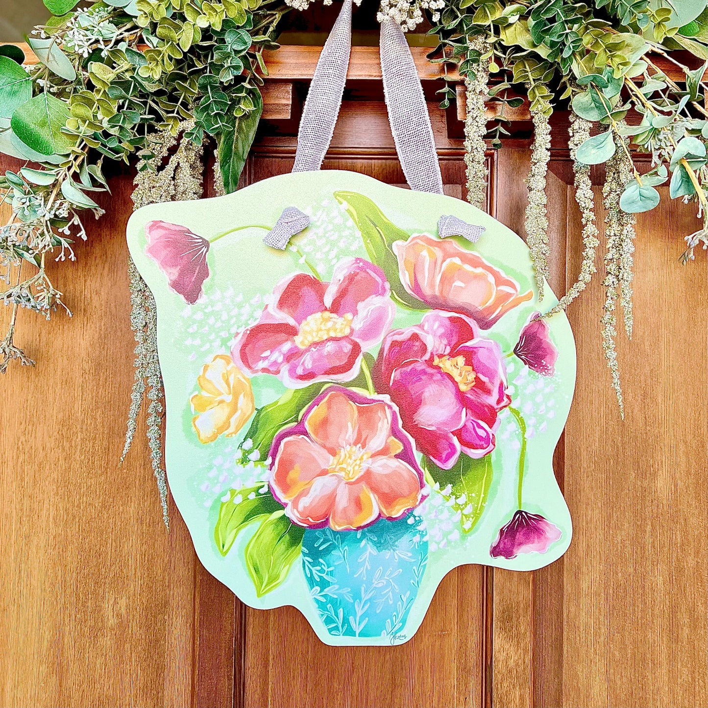 Mint Floral Door Hanger