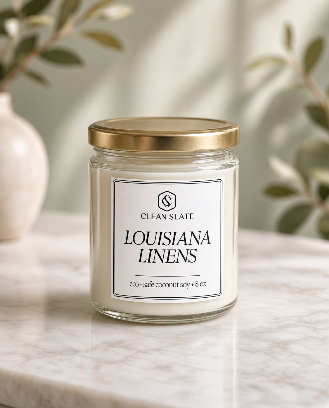 Fresh & Clean coconut soy candle with notes of bergamot, tea leaves, fresh linen, and cotton | Clean Slate Botanicals